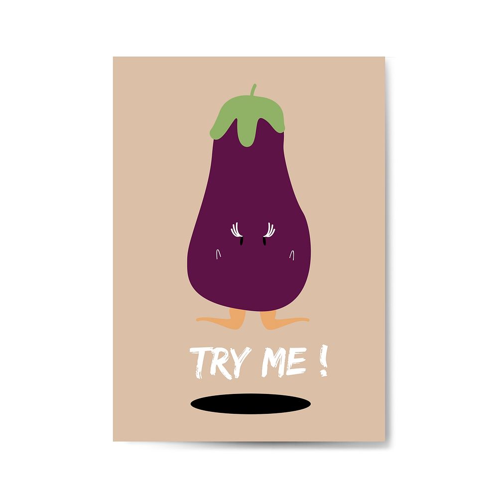Fresh eggplant cartoon character card vector