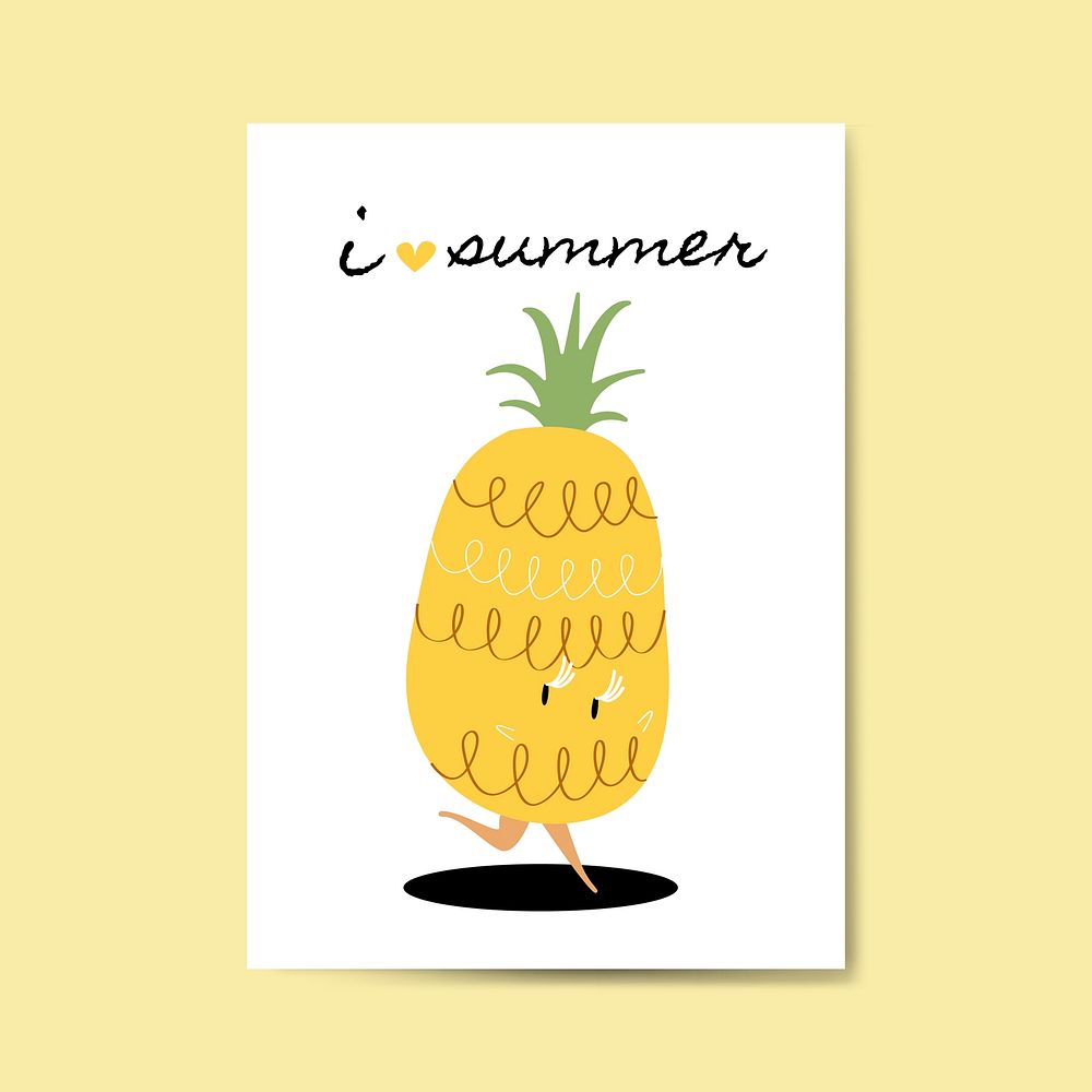 I love summer with pineapple cartoon character card vector