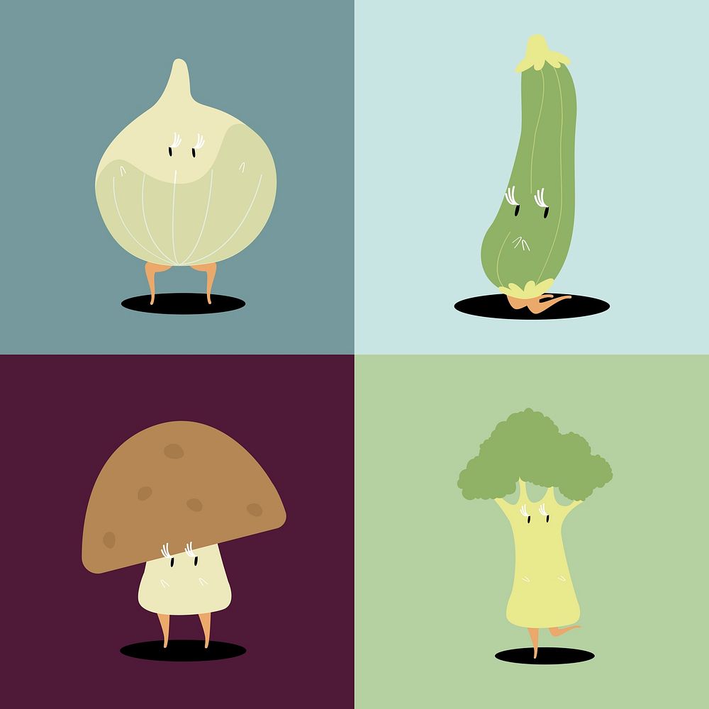 Fresh vegetable cartoon characters vector set