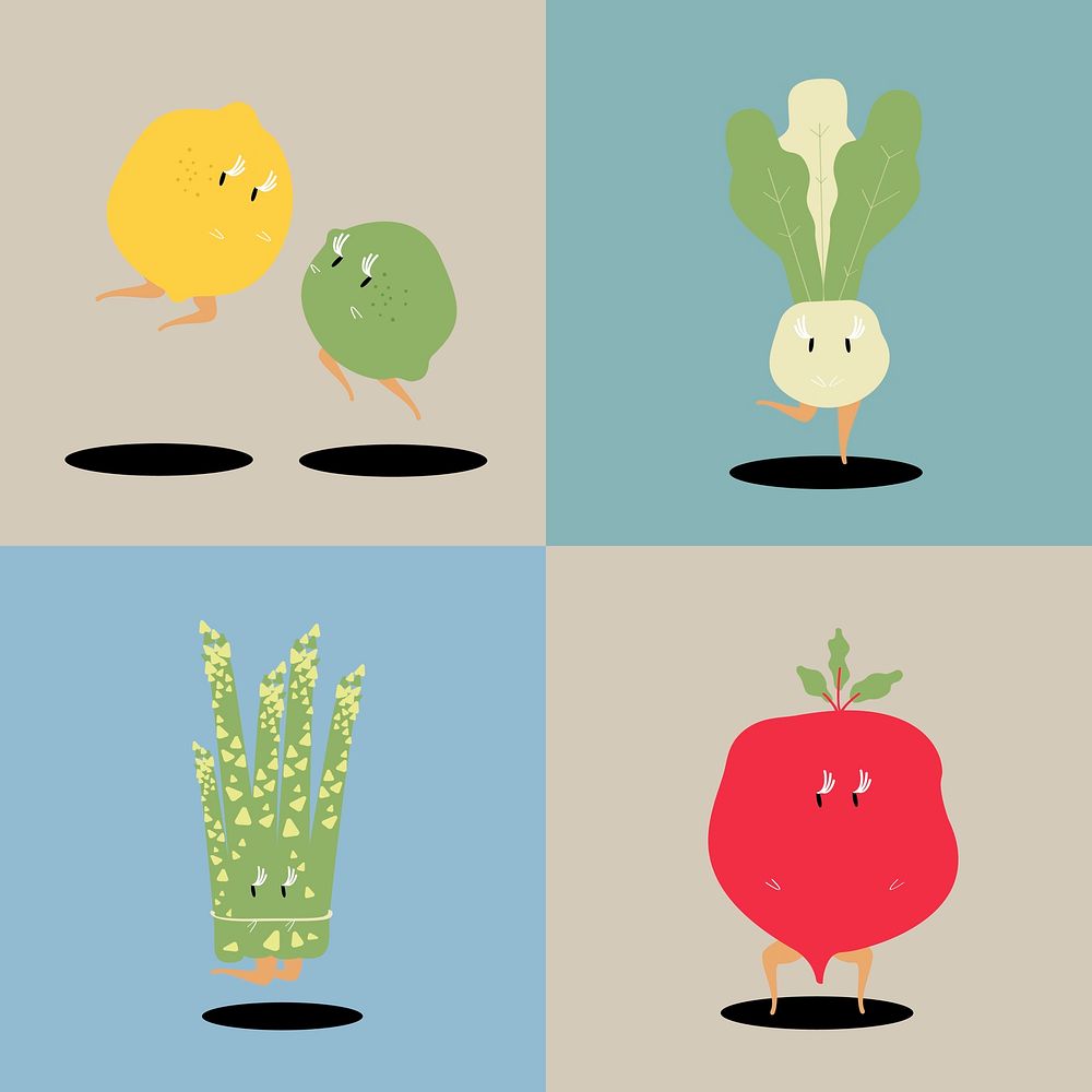 Fresh vegetable cartoon characters vector set