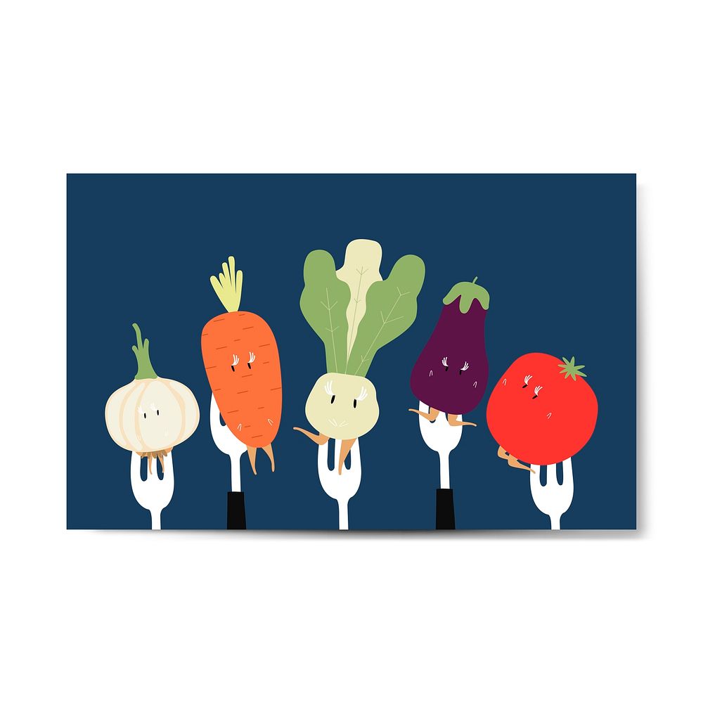 Fresh vegetable cartoons on forks vector