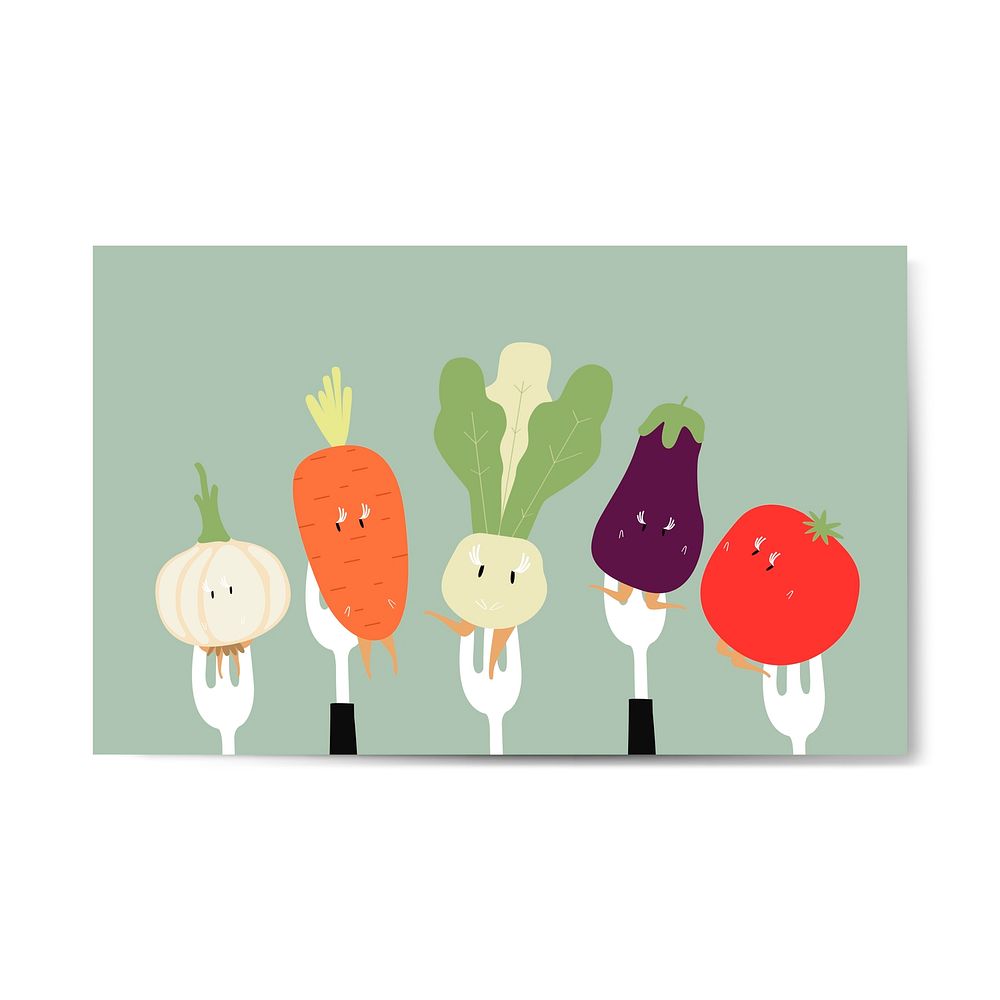 Fresh vegetable cartoons on forks vector