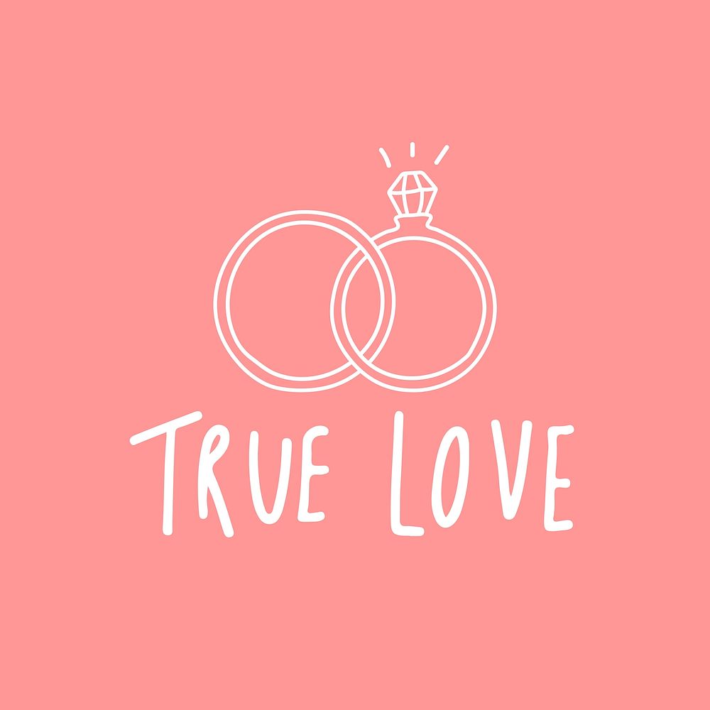 True love typography with wedding rings vector