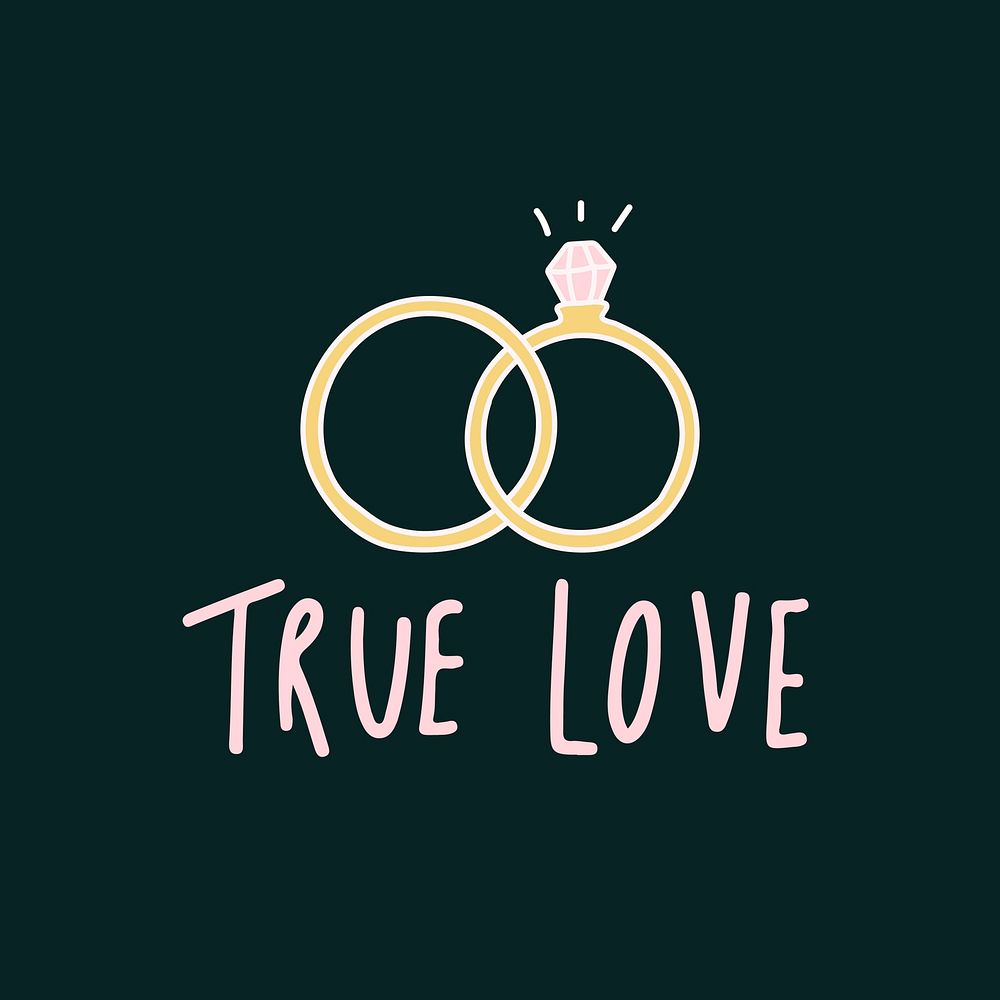 True love typography with wedding rings vector