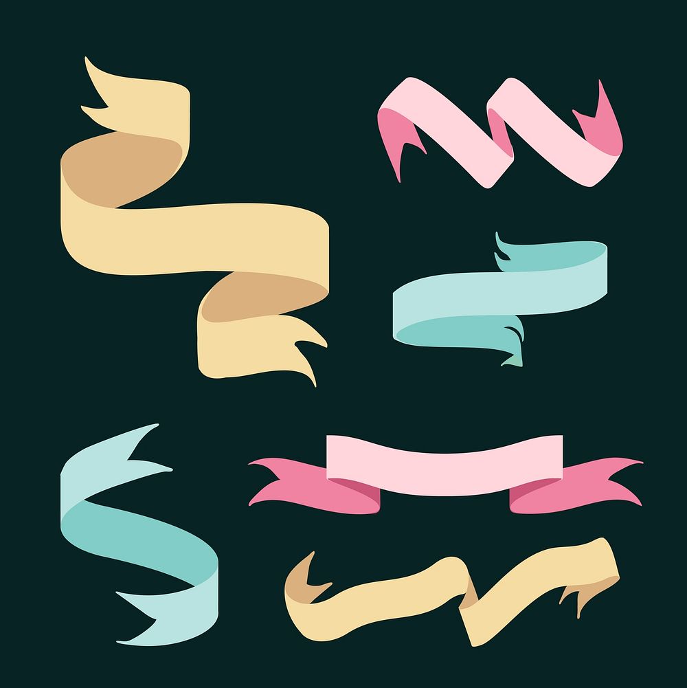 Ribbon banners doodle style set vector