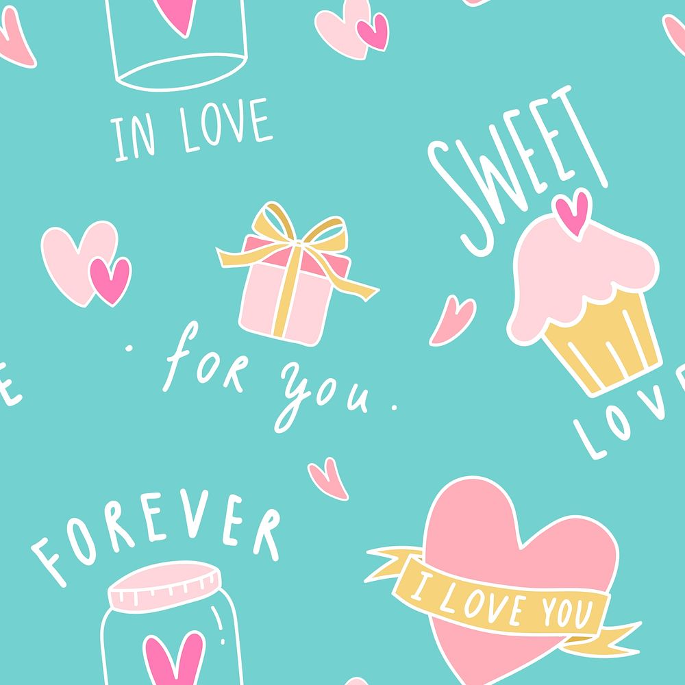 Love seamless mint green background vector