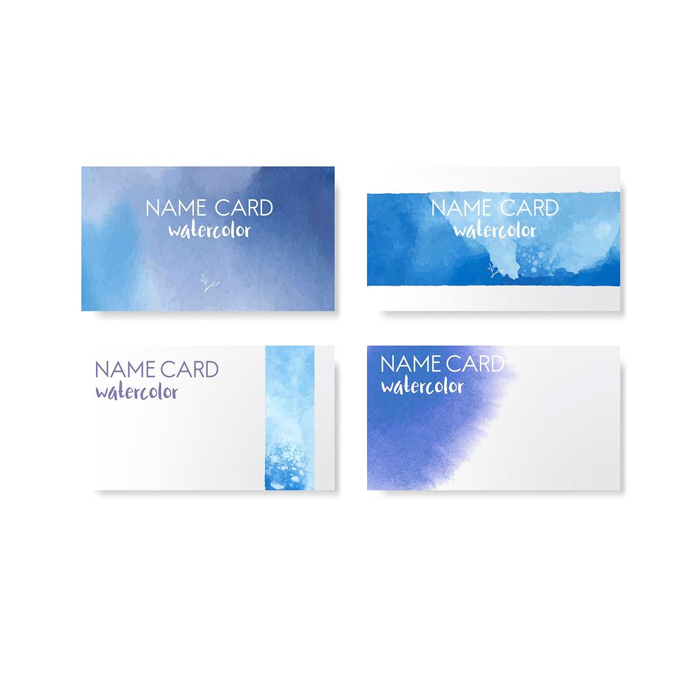 Blue watercolor style name card vector