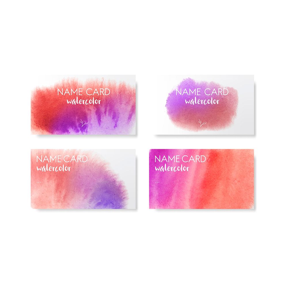Red and purple watercolor style cards vector set