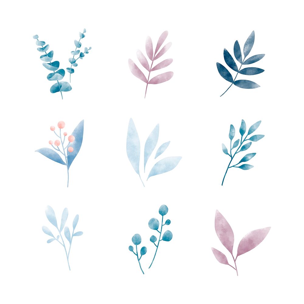 Set of watercolor leaves vectors