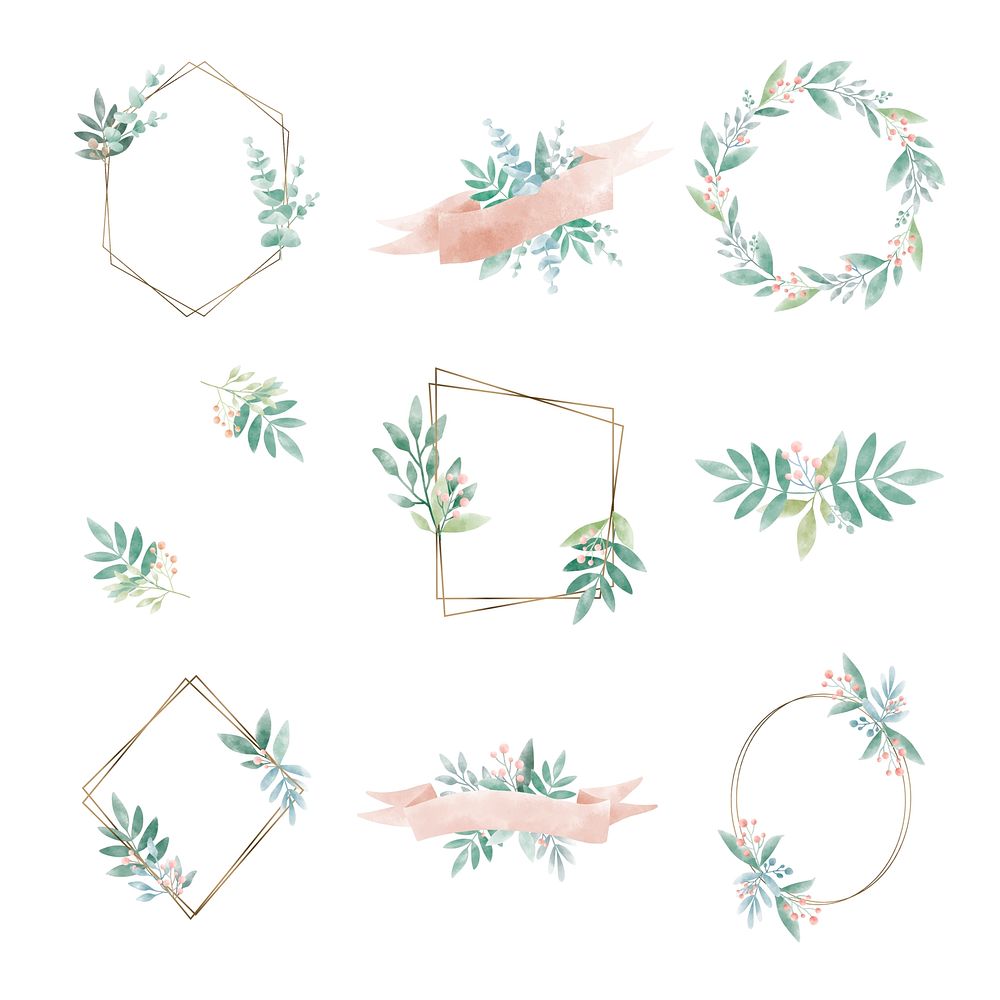 Set of geometric frame with leaves vector