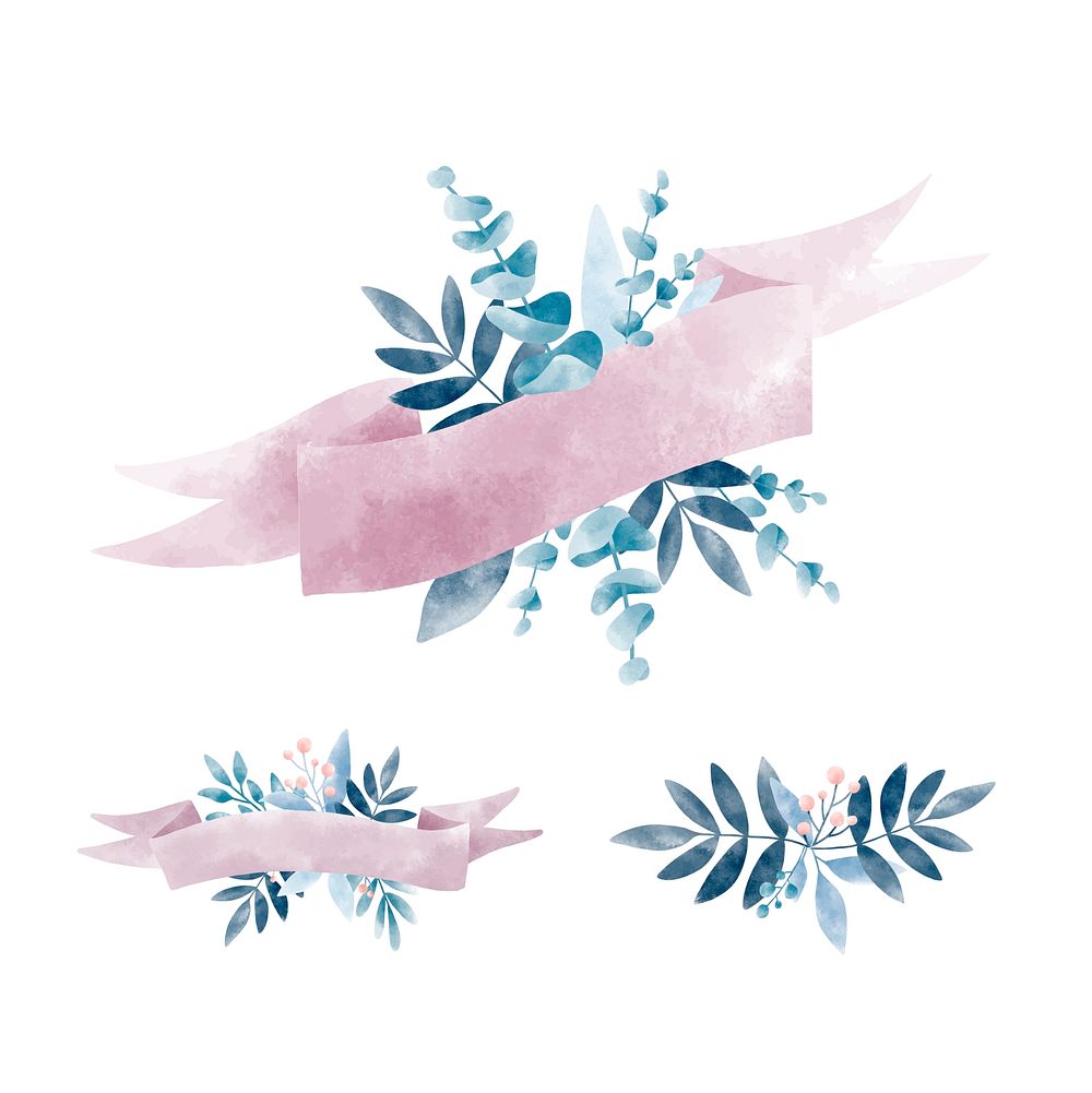 Set of watercolor leaves with a banner vector