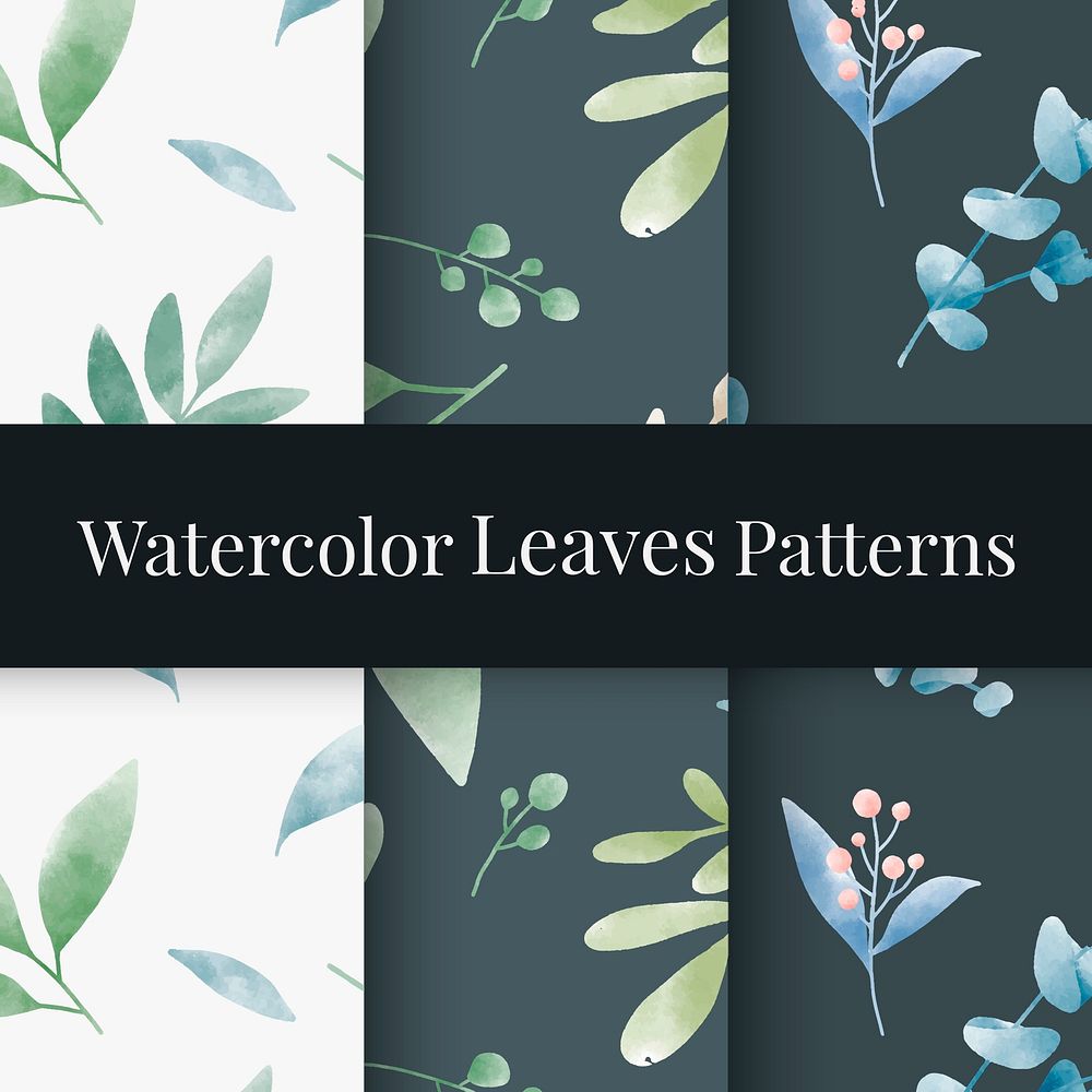 Set of watercolor leaves pattern vectors