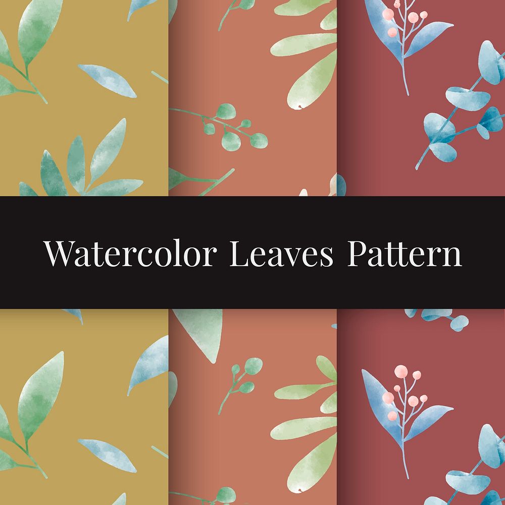 Set of watercolor leaf patterns vector