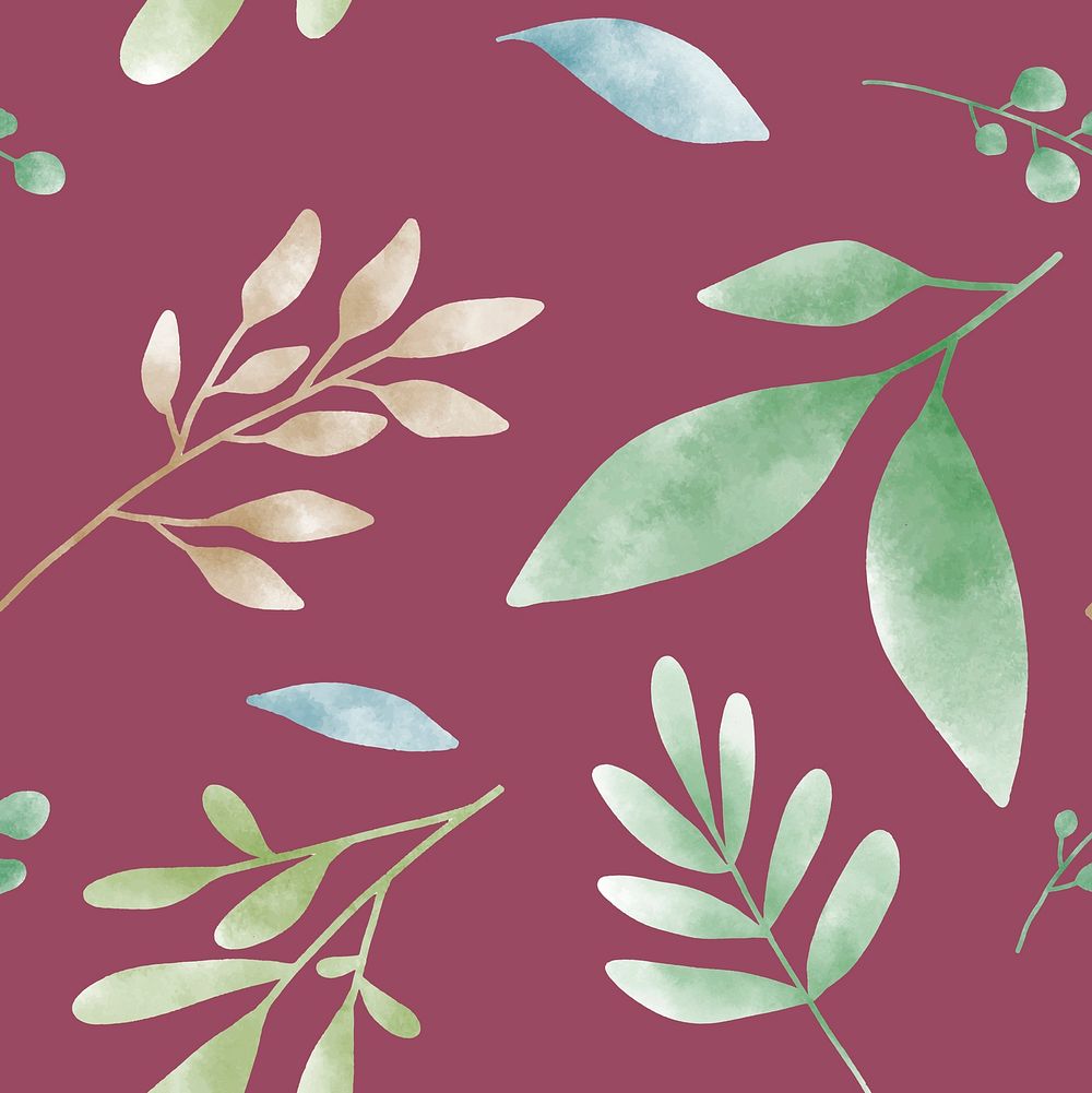 Watercolor leaf patterns on red vector