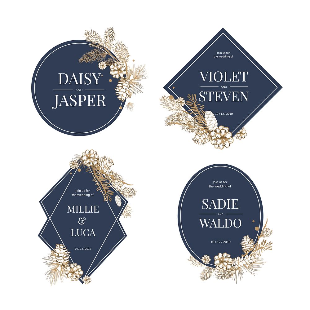 Set of floral framed wedding invitation vector