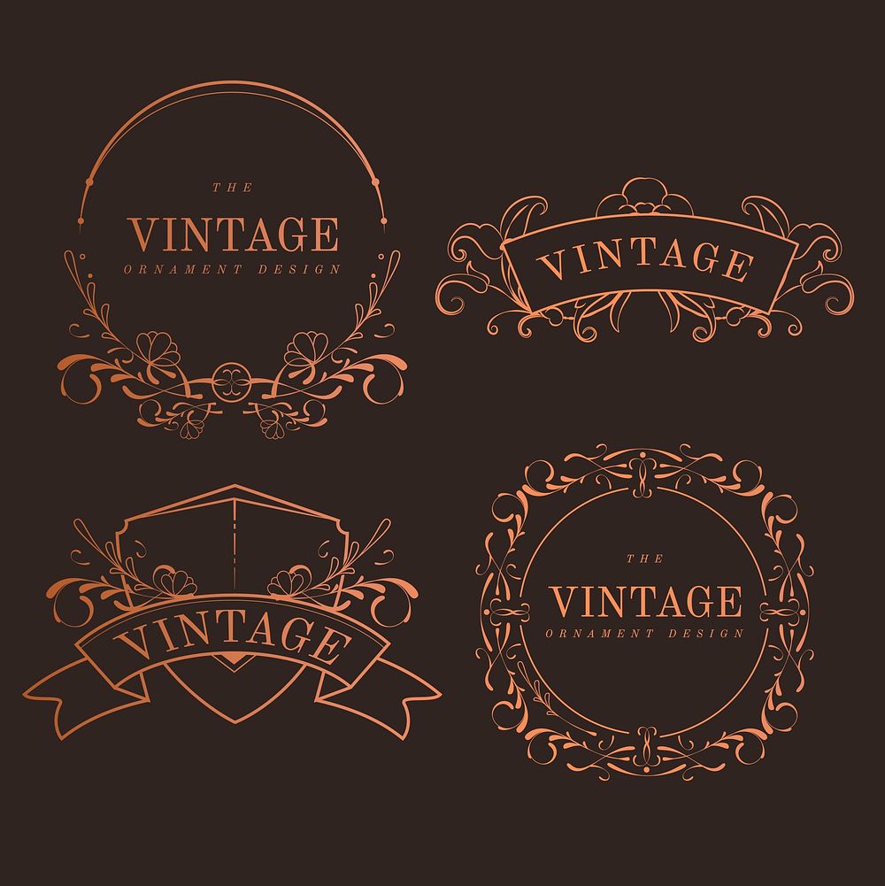 Set of vintage bronze art nouveau badges vector