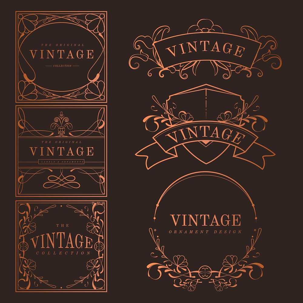 Set of vintage bronze art nouveau badges vector