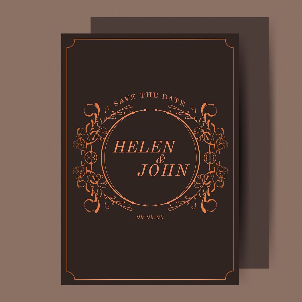 Vintage bronze art nouveau wedding invitation vector
