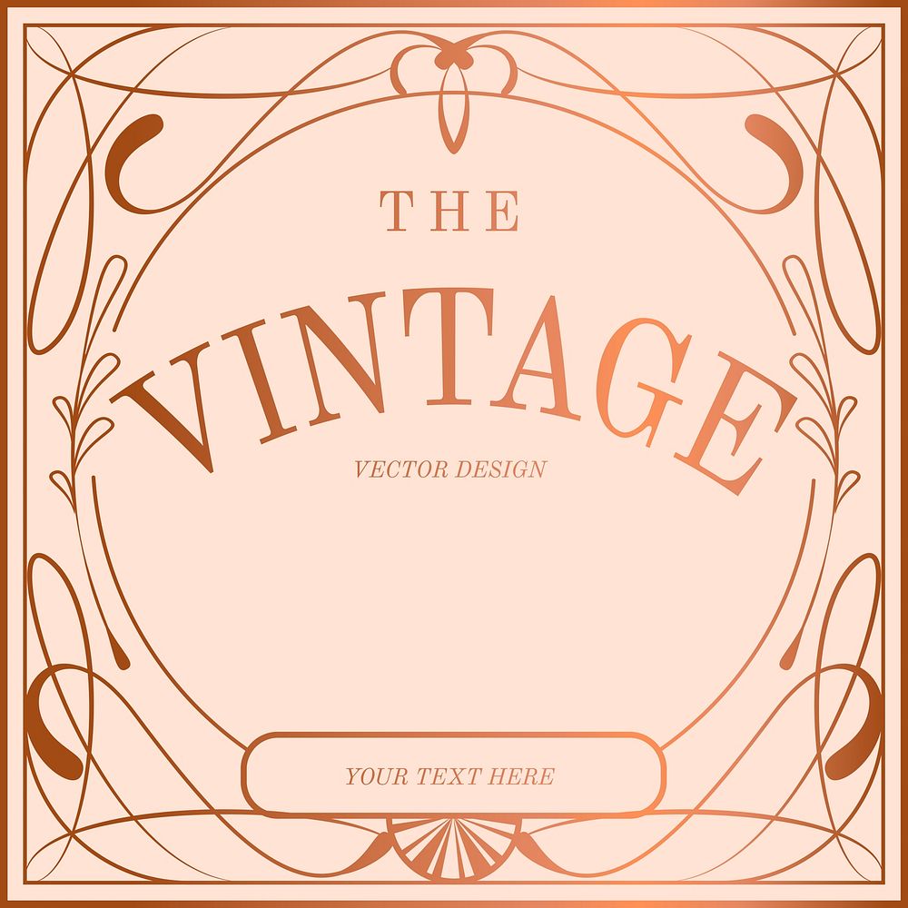 Vintage rose gold art nouveau badge vector