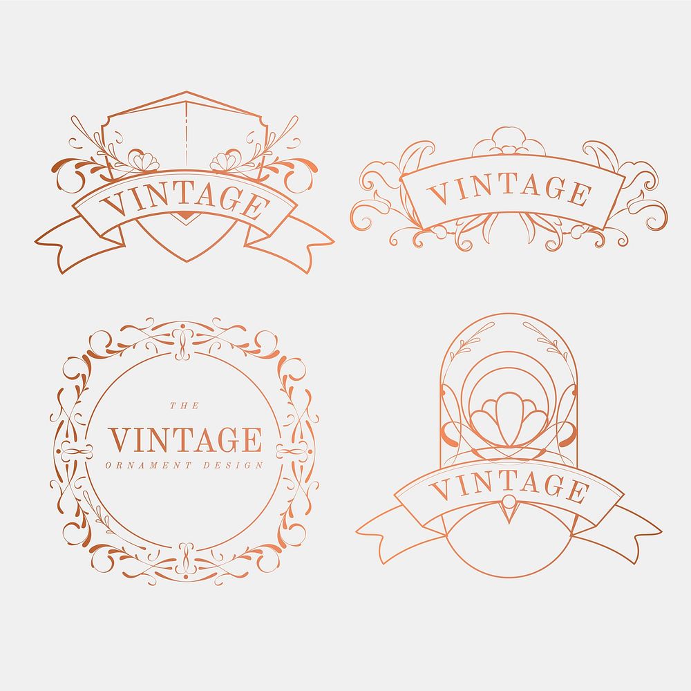 Luxurious vintage art nouveau badge vector set