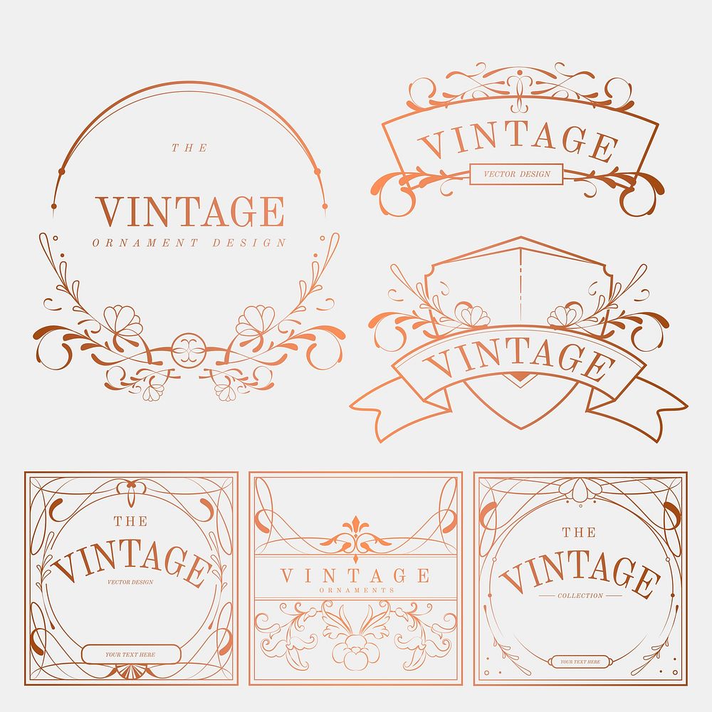 Luxurious vintage art nouveau badge vector set