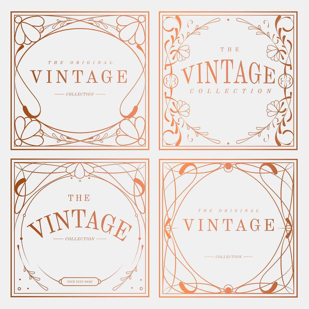 Luxurious vintage art nouveau badge vector set