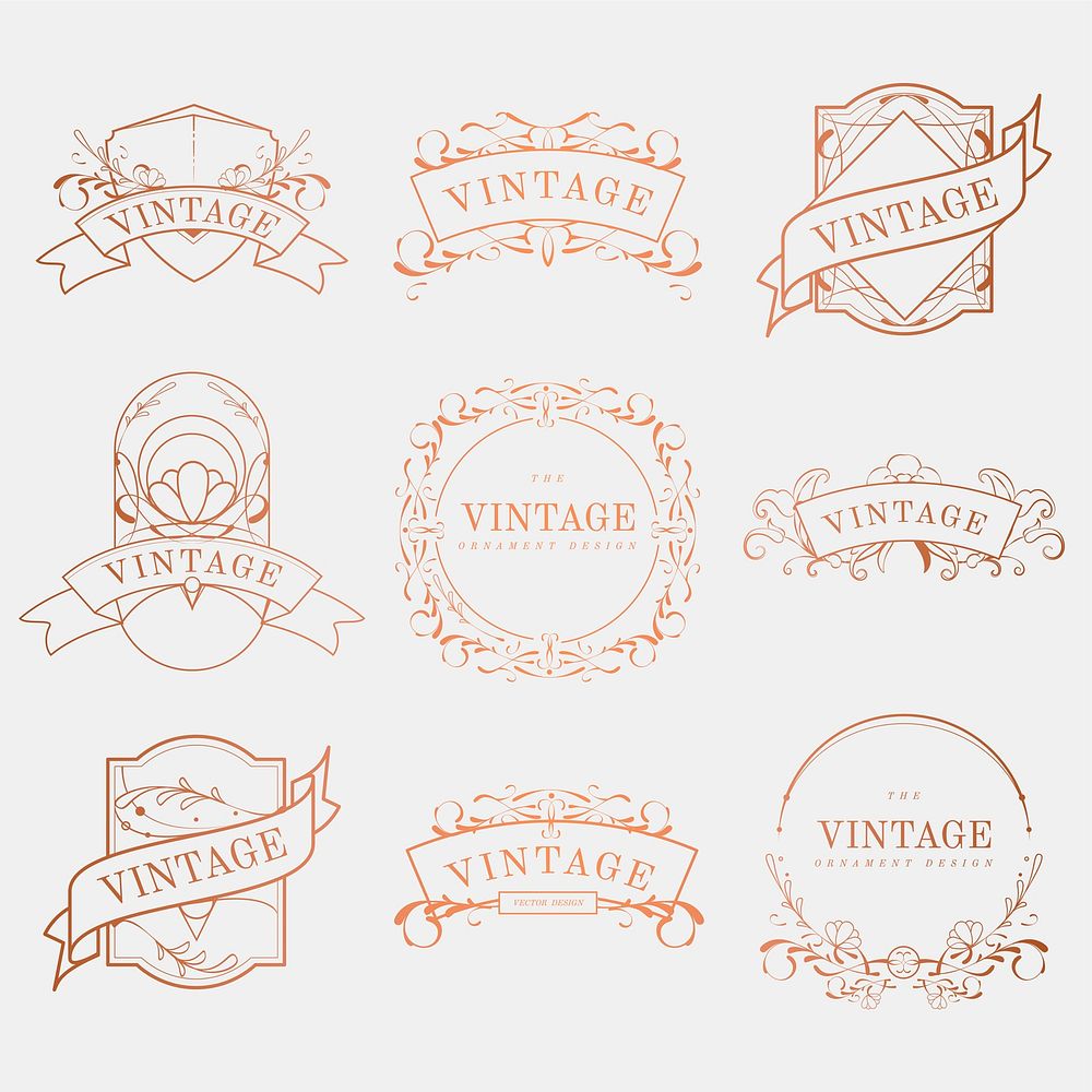 Luxurious vintage art nouveau badge vector set