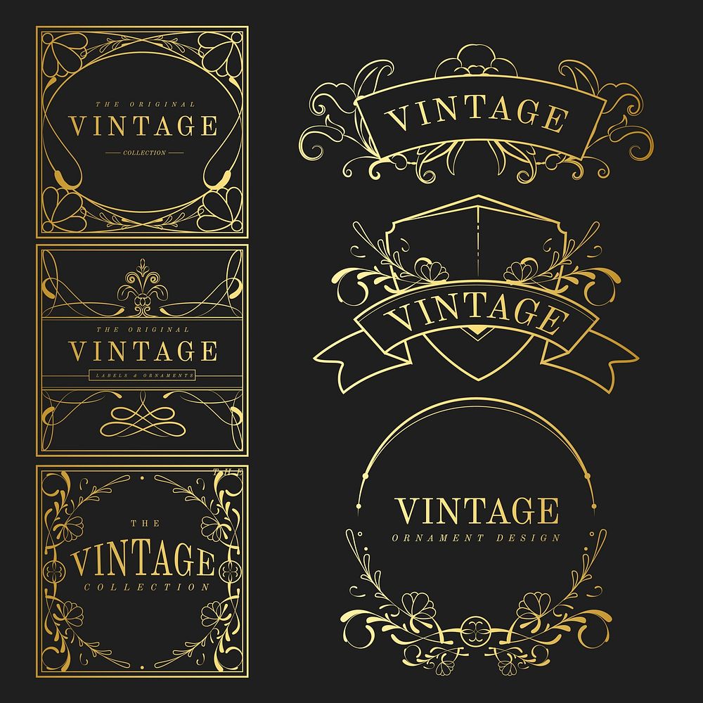 Set of vintage golden art nouveau elements vector
