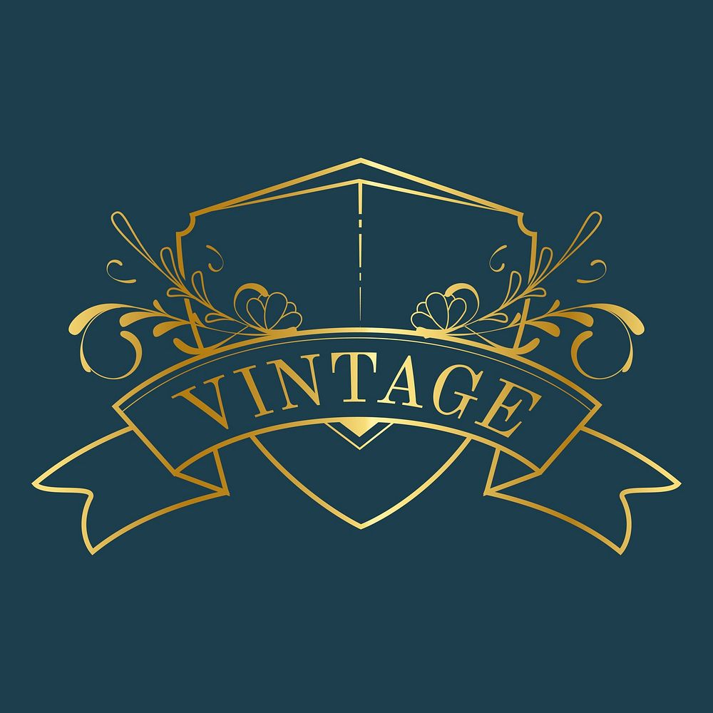 Vintage golden art nouveau badge on blue vector