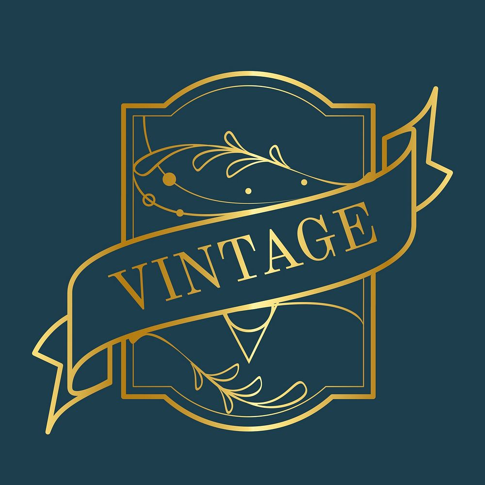 Vintage golden art nouveau badge on blue vector