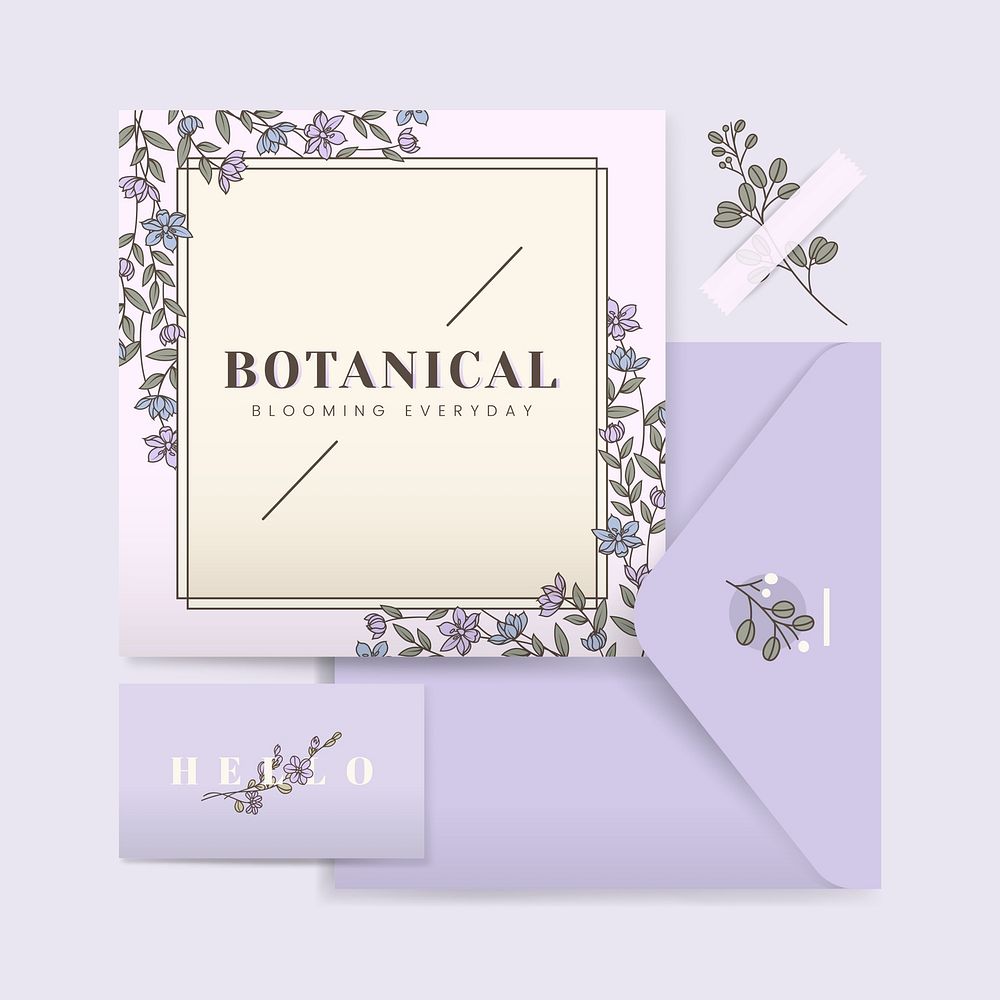 Purple botanical element card design vector
