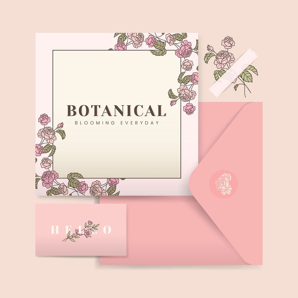 Pink botanical element card design vector