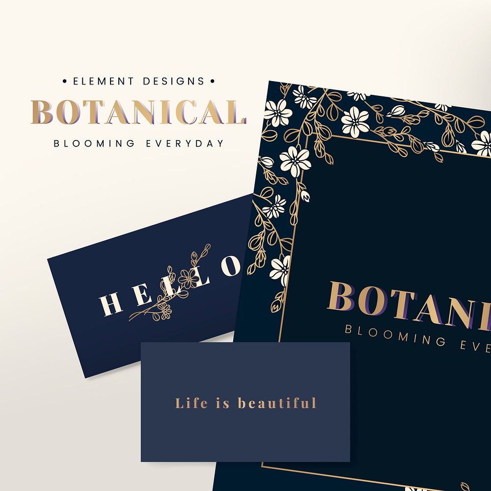 Blue botanical element card design vector