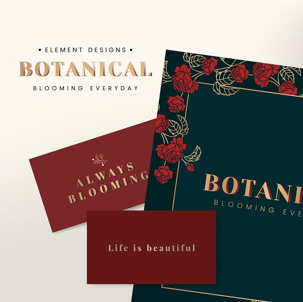 Green and red botanical element card design vector