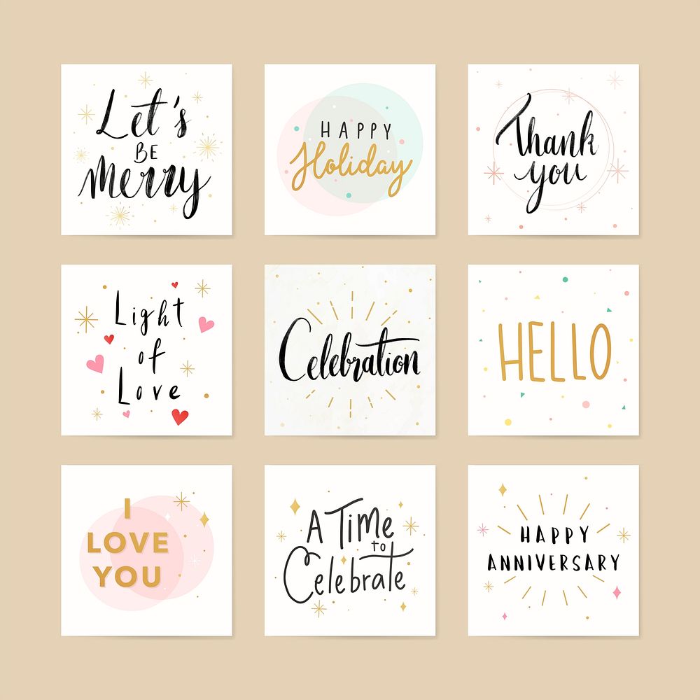 Festive holiday cards with typography vector