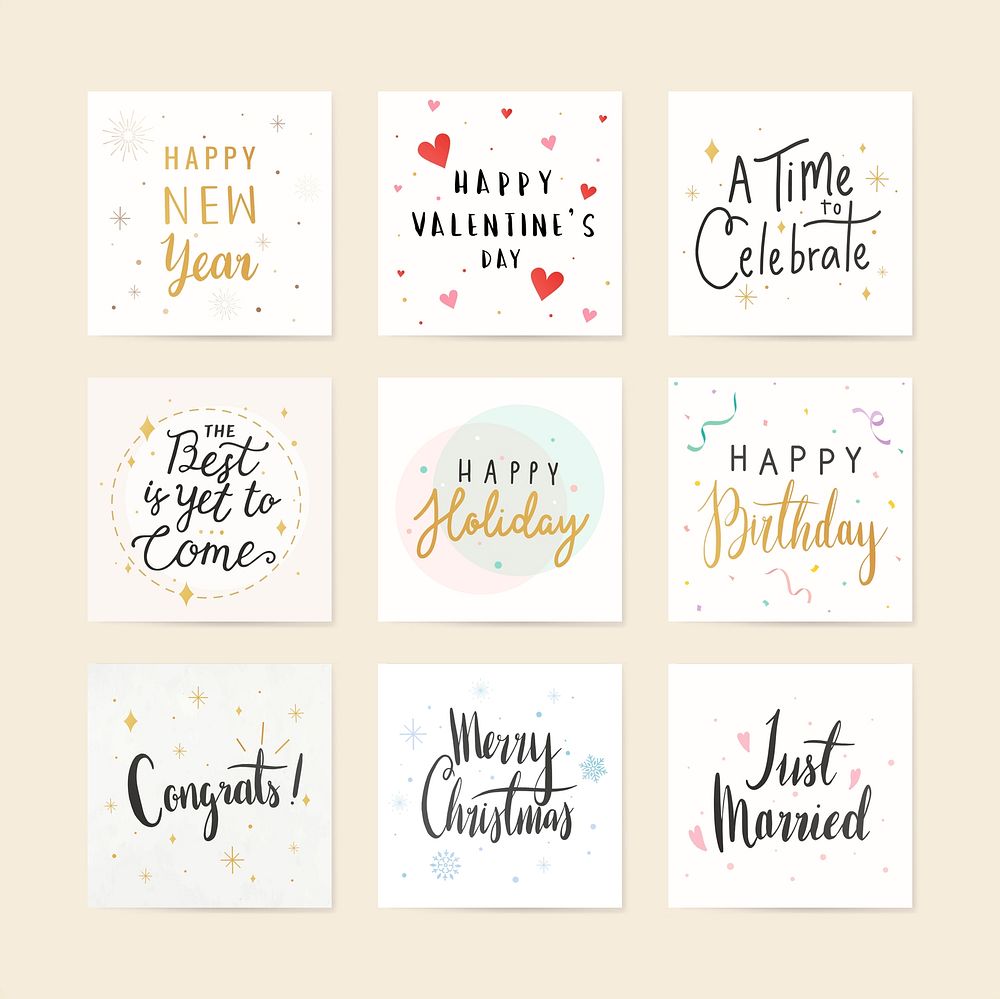 Festive holiday cards with typography vector