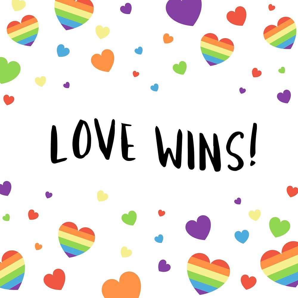 Colorful love wins typography background vector