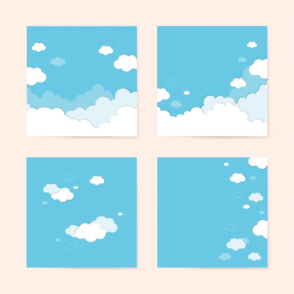 Blue sky with clouds patterned background vector set