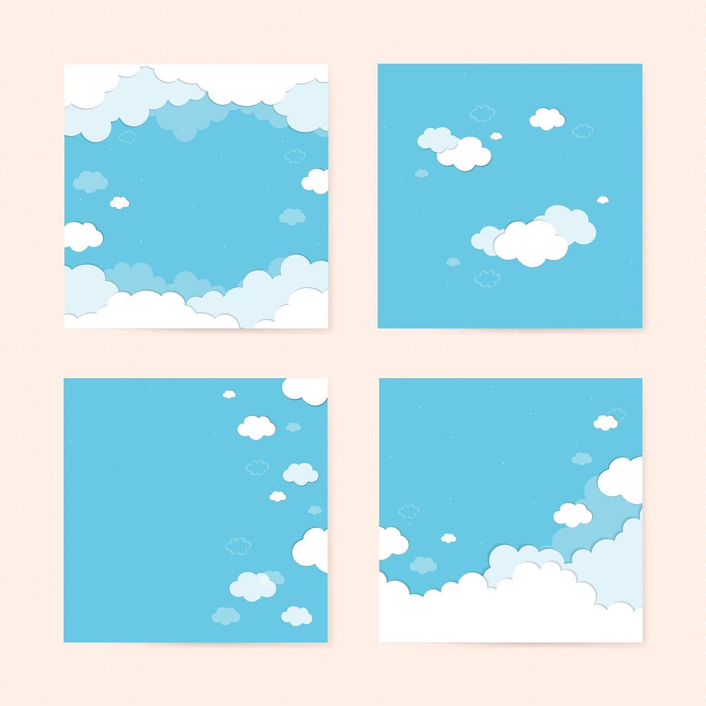 Blue sky with clouds patterned background vector set