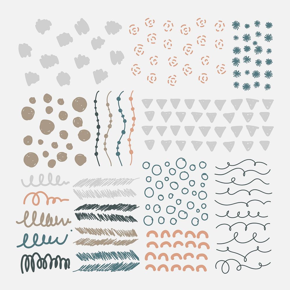 Hand drawn patterned design elements vector set
