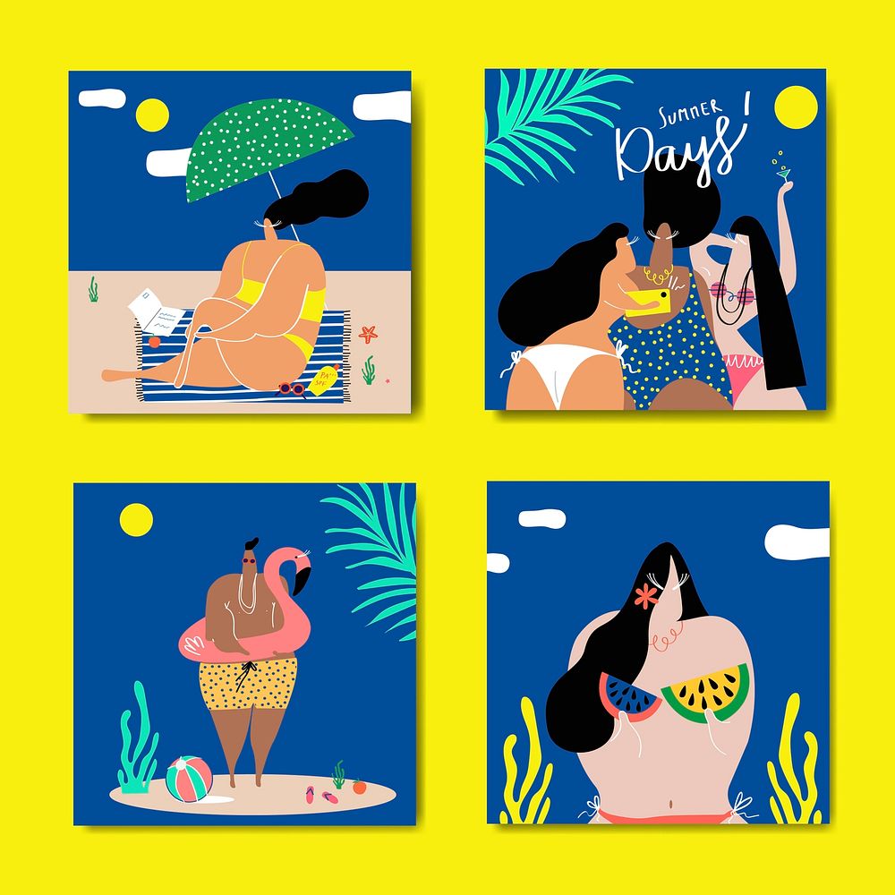 Female characters enjoying summertime collection vector