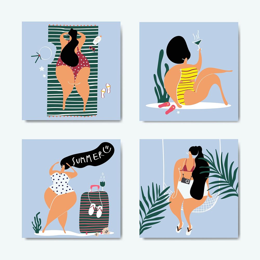 Female characters enjoying summertime collection vector