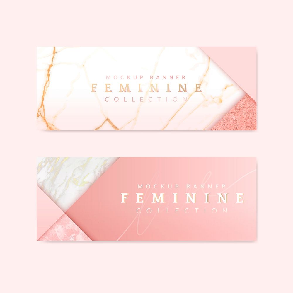 Pink feminine geometric banner vectors set
