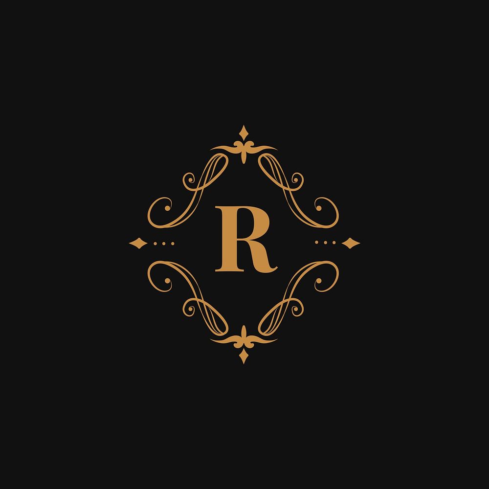 Vintage baroque R badge design
