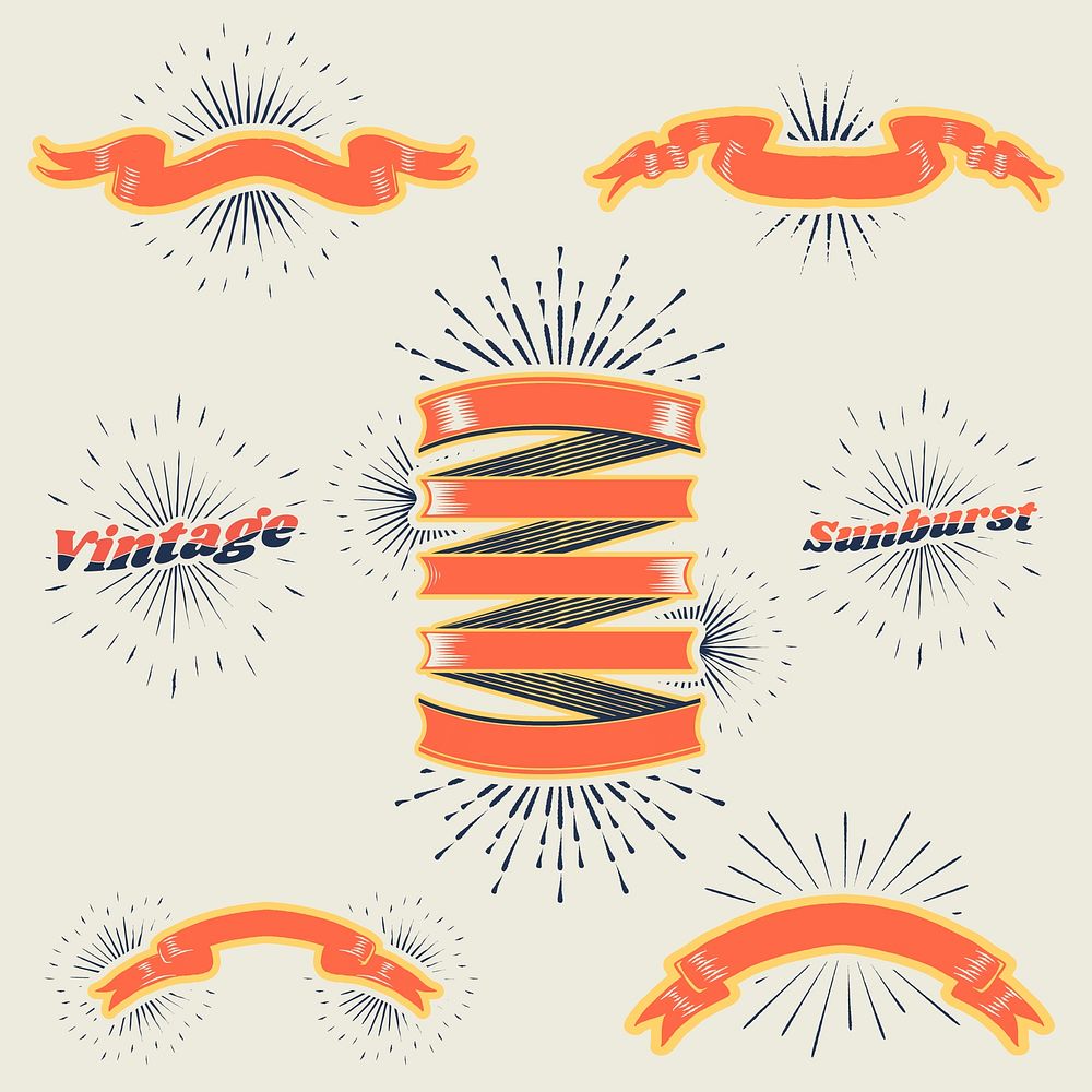 Vintage sunburst ribbon banner vectors collection