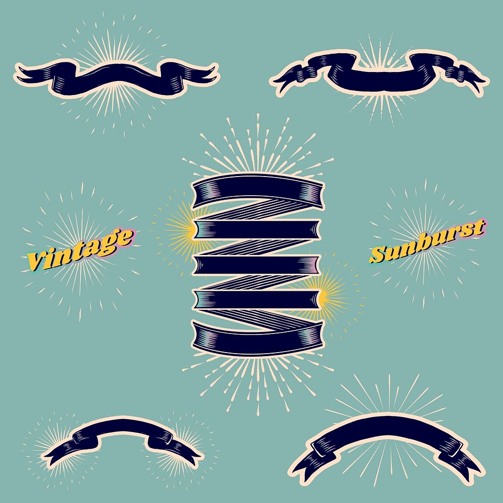 Vintage sunburst ribbon banner vectors collection