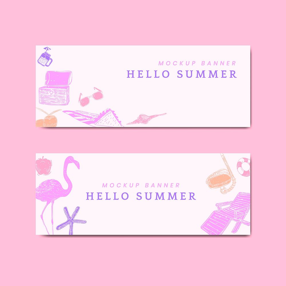 Hello summer mockup banners vector set