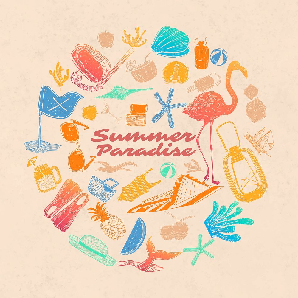 Summer themed round badge vector