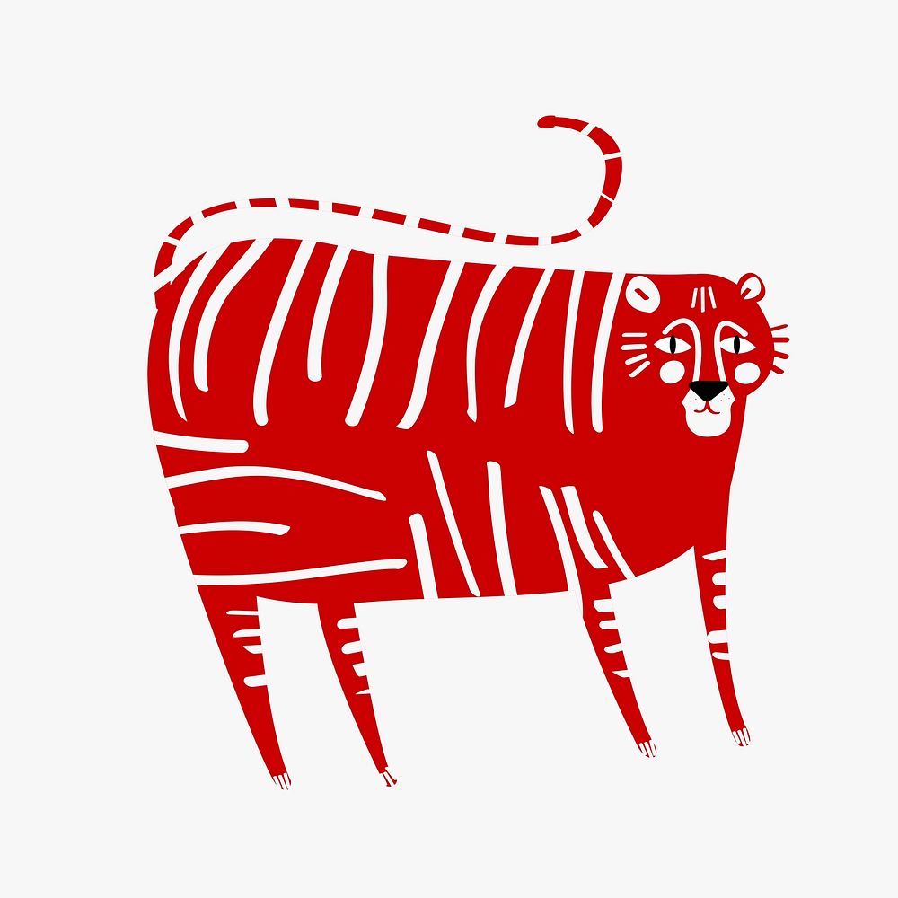 Traditional Chinese tiger red psd cute zodiac sign design element
