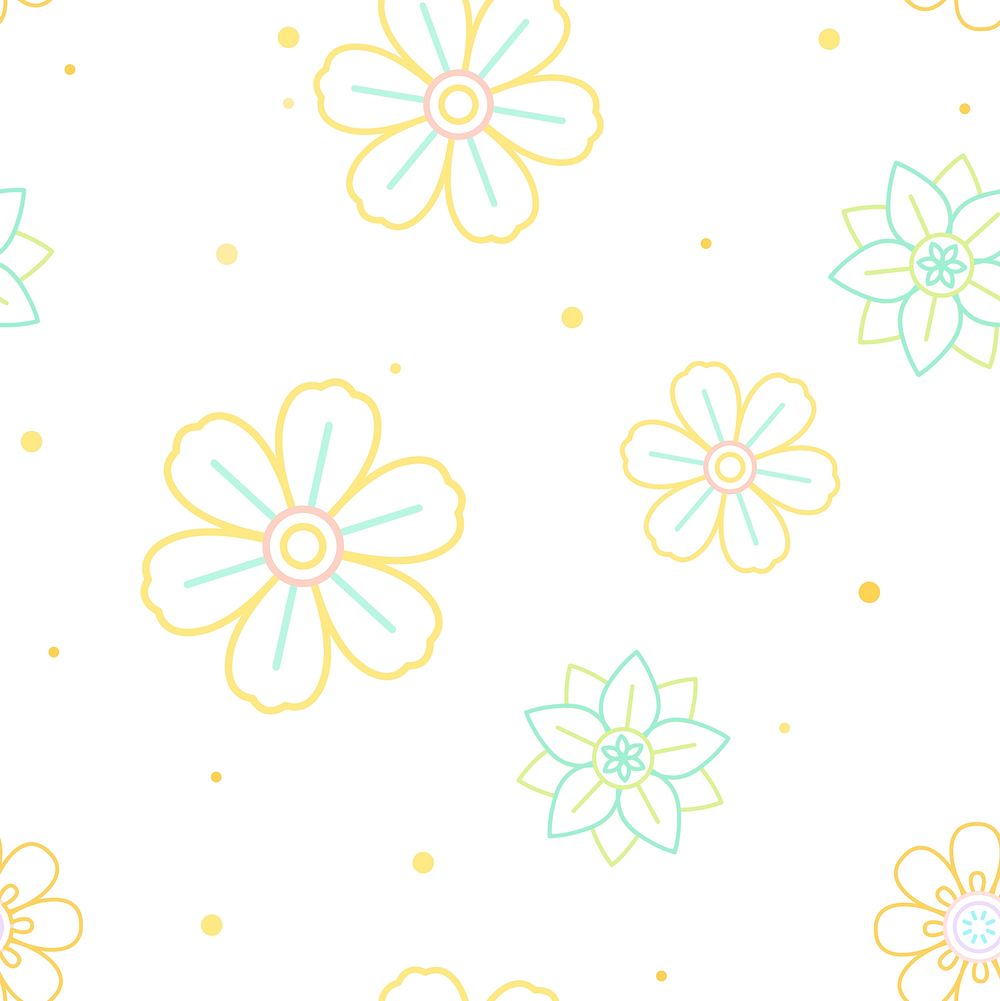 Yellow, green, and blue flower pattern with a white background vector
